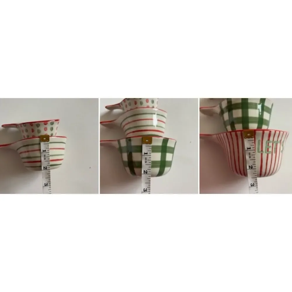 Rare Anthropologie Lets Get Jolly Cup Hand-Painted Stoneware Measuring Cups New